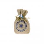 SACCHETTO IN COTONE CON TIRANTE LINEA MARE "ROSA DEI VENTI" 14X7 CM 10 PEZZI