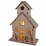 DECORAZIONE LANTERNA IN LEGNO CON LED "CHIESETTA" 15X11X5,5 CM 12 PEZZI