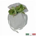 SACCHETTO IN TESSUTO CON TIRANTE E DECORAZIONE 6X10 CM - 20 PEZZI - 2 CONFETTATE GRANDI E 3 CONFETTATE PICCOLE COMPLETO DI OVATTA E  BUSTINE - MADE IN ITALY