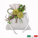 SACCHETTO IN TESSUTO CON TIRANTE E DECORAZIONE 9X12 CM - 10 PEZZI COMPLETO DI OVATTA E BUSTINE - MADE IN ITALY