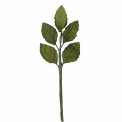 RAMO CON 5 FOGLIE DI ROSA LUNGHEZZA 9 CM 12 PEZZI