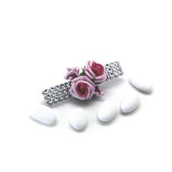 PICK CON ROSE IN POLIFOAM CON NASTRO STRASS LUNGHEZZA 9 CM 5 PEZZI