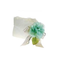 SACCHETTO PER CONFETTATA IN TESSUTO VOILE CON MARGHERITE 25X25 CM 5 PEZZI
