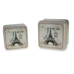 SCATOLA IN METALLO "TOUR EIFFEL" 10X10X5 /9X9X4CM SET 2 PEZZI
