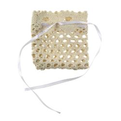 SACCHETTO IN PIZZO DI COTONE NATURALE CON TIRANTE 7X7 CM 10 PEZZI