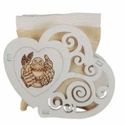 BOMBONIERA COMUNIONE E SACCHETTO IN COTONE CON TIRANTE 9X7 CM 6 PEZZI