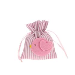 SACCHETTO IN COTONE A RIGHE CON TIRANTE E DECORAZIONE 10X13 CM 10 PEZZI