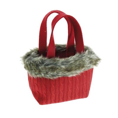 BORSETTA IN LANA CON BORDO PELO SINTETICO 13X13 CM 1 PEZZO