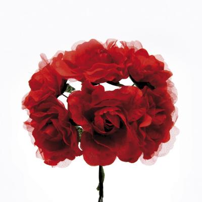 ROSA ARTIFICIALE IN TESSUTO E ORGANZA Ø 5,5 CM 18 PEZZI