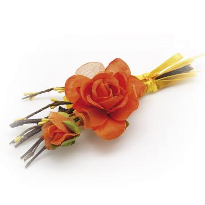 PICK CON ROSA IN TESSUTO E PISTILLI LUNGHEZZA 15 CM 10 PEZZI