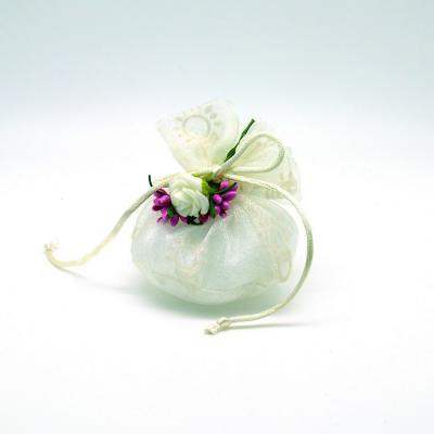 SACCHETTO POUF IN ORGANZA CON TIRANTE PER COMUNIONE 9X7 CM 10 PEZZI 