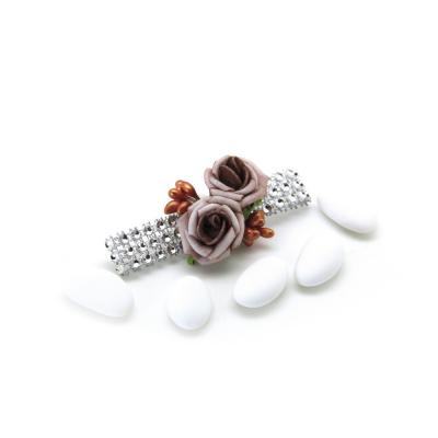 PICK CON ROSE IN POLIFOAM CON NASTRO STRASS LUNGHEZZA 9 CM 5 PEZZI