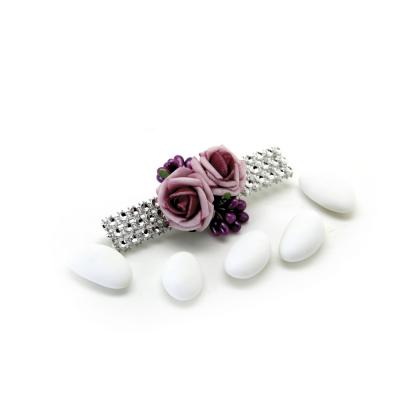 PICK CON ROSE IN POLIFOAM CON NASTRO STRASS LUNGHEZZA 9 CM 5 PEZZI