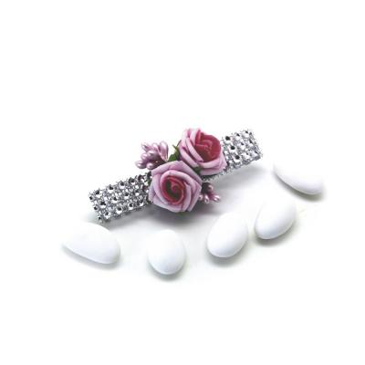 PICK CON ROSE IN POLIFOAM CON NASTRO STRASS LUNGHEZZA 9 CM 5 PEZZI