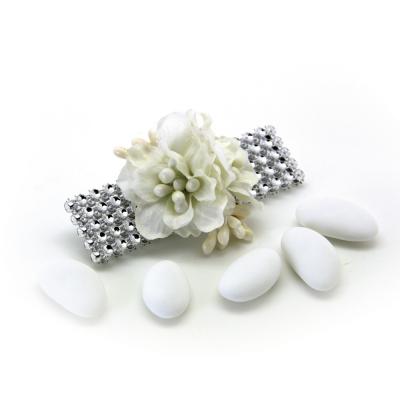 PICK CON GARDENIA IN TESSUTO CON NASTRO STRASS LUNGHEZZA 9 CM 5 PEZZI