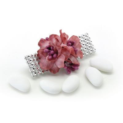 PICK CON GARDENIA IN TESSUTO CON NASTRO STRASS LUNGHEZZA 9 CM 5 PEZZI