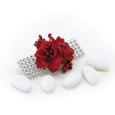 PICK CON GARDENIA IN TESSUTO CON NASTRO STRASS LUNGHEZZA 9 CM 5 PEZZI