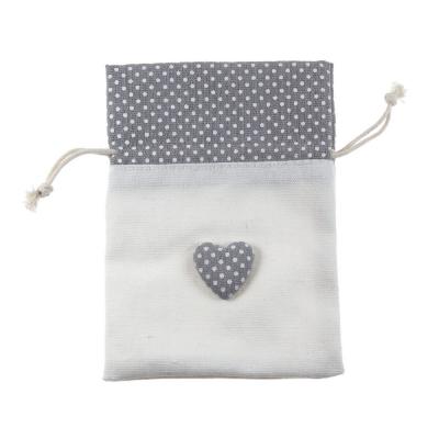 SACCHETTO IN COTONE CUORE POIS CON TIRANTE 10X14 CM 10 PEZZI