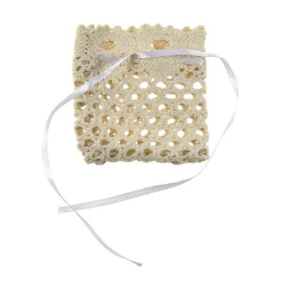 SACCHETTO IN PIZZO DI COTONE NATURALE CON TIRANTE 7X7 CM 10 PEZZI
