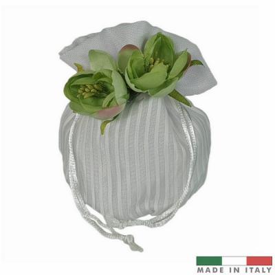 SACCHETTO IN TESSUTO CON TIRANTE E DECORAZIONE 6X10 CM - 20 PEZZI - 2 CONFETTATE GRANDI E 3 CONFETTATE PICCOLE COMPLETO DI OVATTA E  BUSTINE - MADE IN ITALY