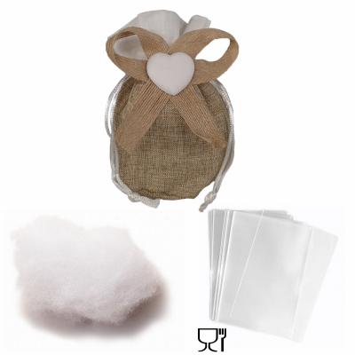 SACCHETTO IN TESSUTO CON TIRANTE E DECORAZIONE 6X10 CM - 20 PEZZI COMPLETO DI OVATTA E BUSTINE - MADE IN ITALY