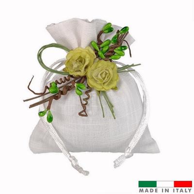 SACCHETTO IN TESSUTO CON TIRANTE E DECORAZIONE 9X12 CM - 10 PEZZI COMPLETO DI OVATTA E BUSTINE - MADE IN ITALY